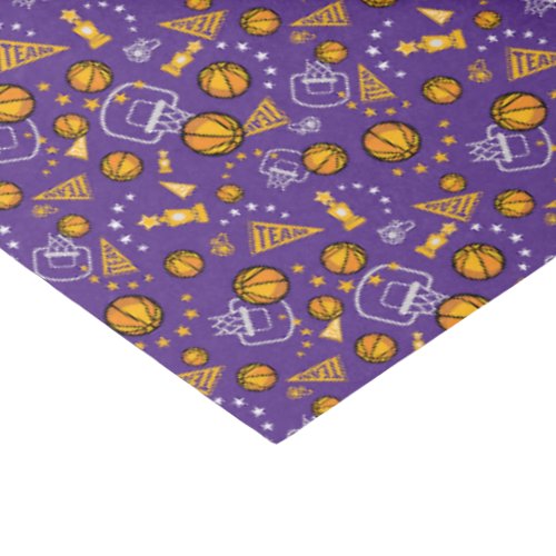 Basketball Themed Pattern Design Gold  Purple Tissue Paper