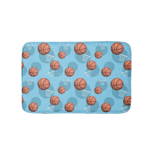 Basketball Themed Pattern Light Blue Bath Mat
