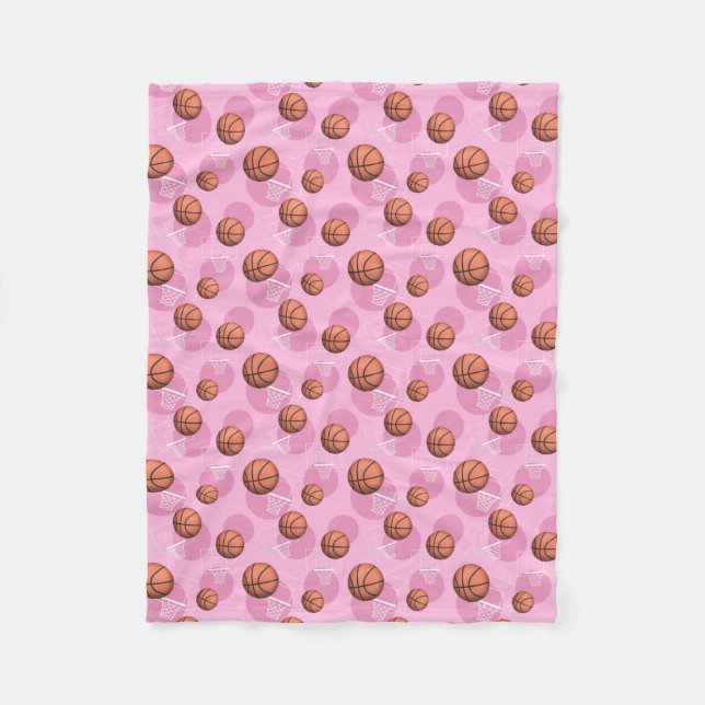 Basketball Themed Pattern Pink Fleece Blanket (Front)