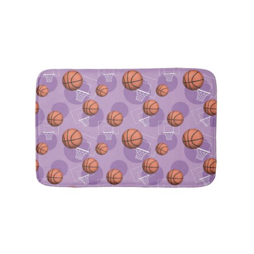 Basketball Themed Pattern Purple Bath Mat