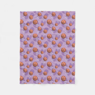 Basketball Themed Pattern Purple Fleece Blanket