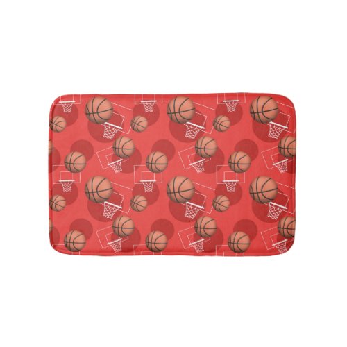 Basketball Themed Pattern Red Bath Mat