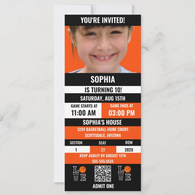 Basketball Ticket Birthday,Basketball Girl player  Invitation (Front)