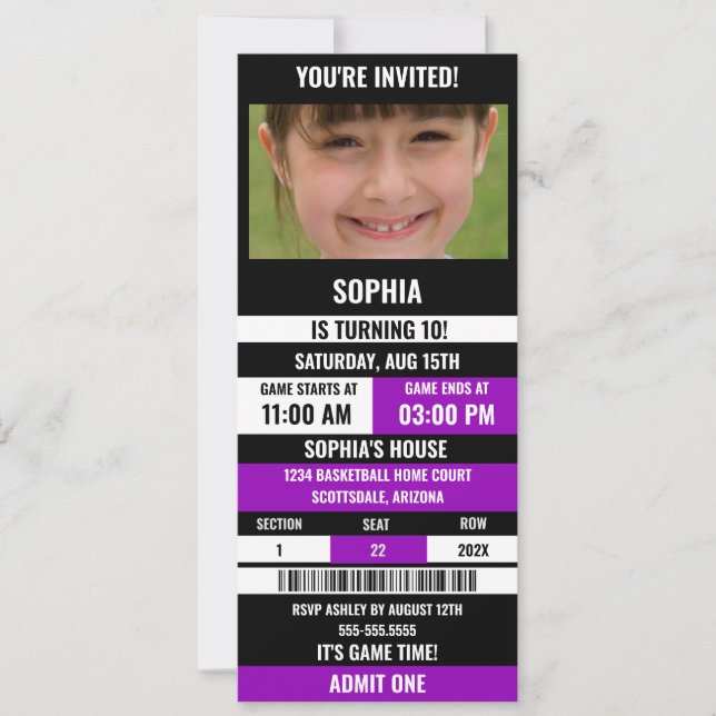 Basketball Ticket Birthday,Basketball Girl player  Invitation (Front)