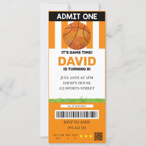 Basketball Ticket Birthday Boy Sport Party Invitation
