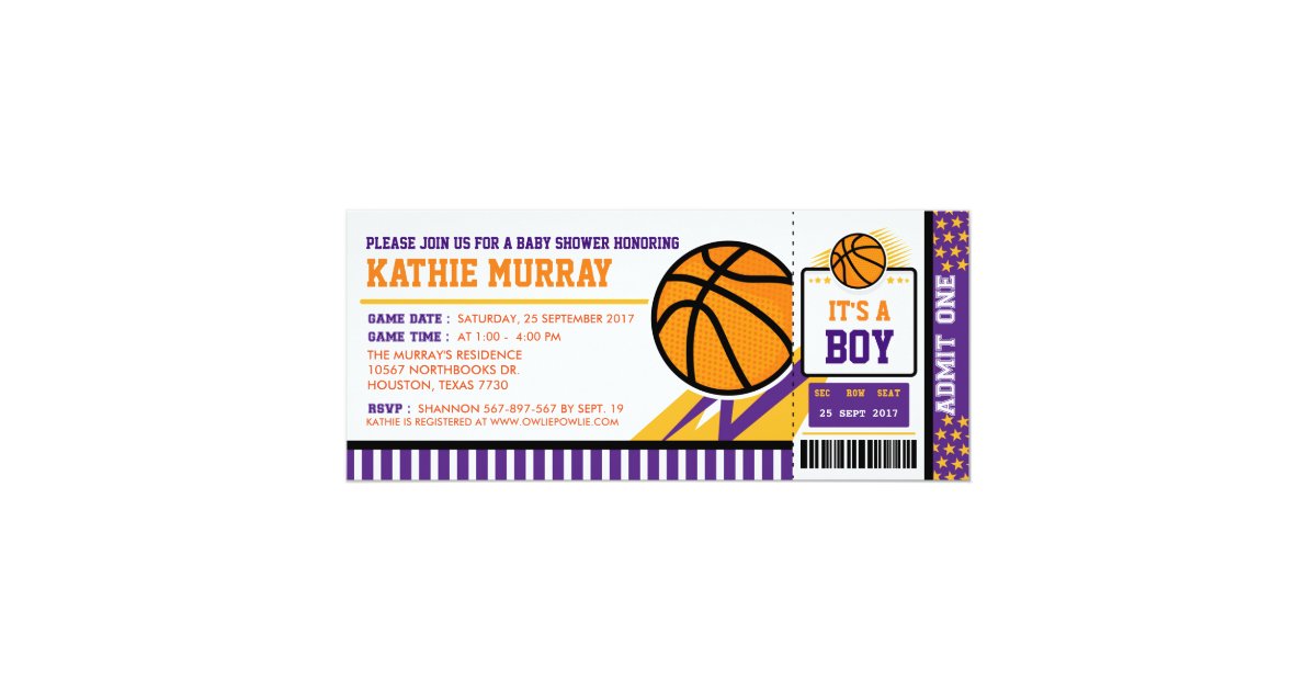 Basketball Ticket Pass Baby Shower Invitation Zazzle Com