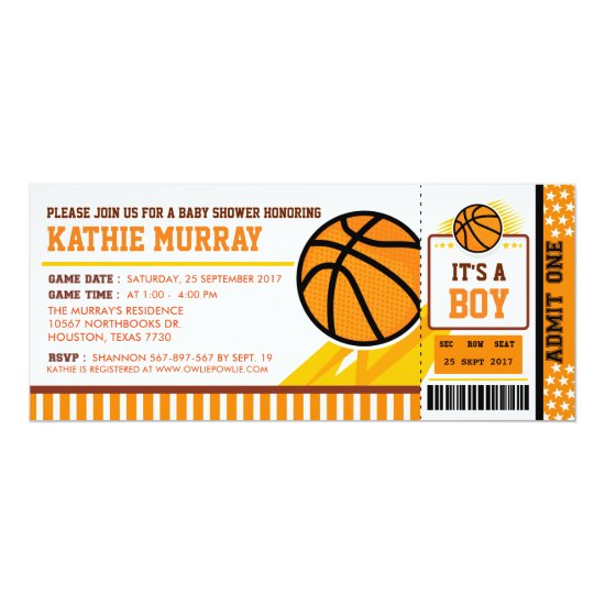 Basketball Ticket Pass Baby Shower Invitation