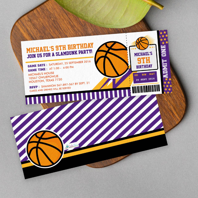 Los Angeles Lakers Themed Ticket Invitation Lakers Ticket 