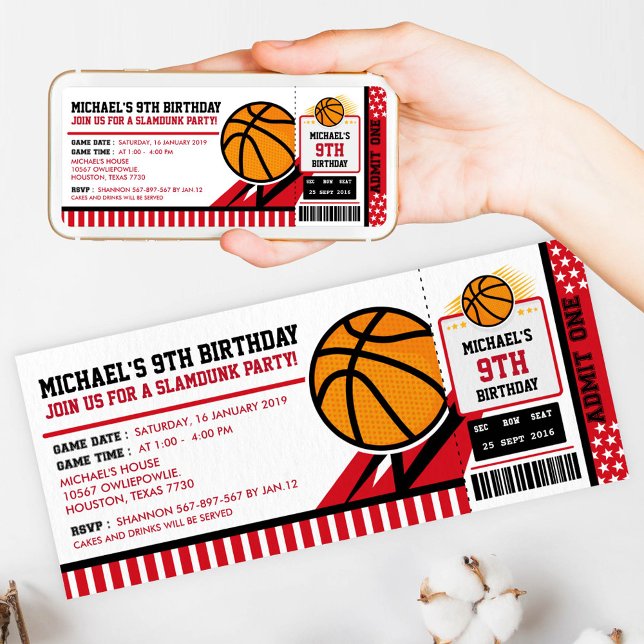 Basketball Ticket Pass Birthday Invitation (Creator Uploaded)