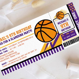 Basketball Ticket Pass Birthday Invitation | Zazzle