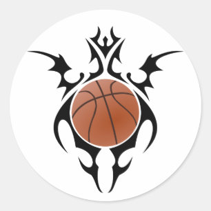 basketball. tribal. classic round sticker