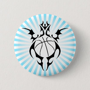 basketball. tribal. pinback button