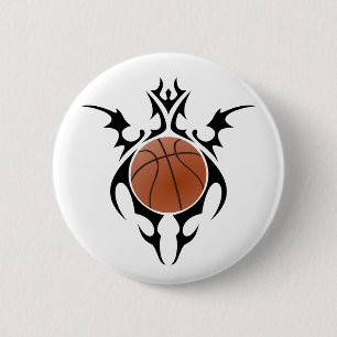 basketball. tribal. pinback button