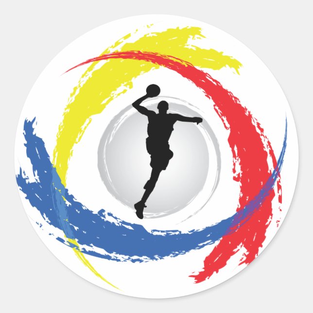 Basketball Tricolor Emblem Classic Round Sticker (Front)