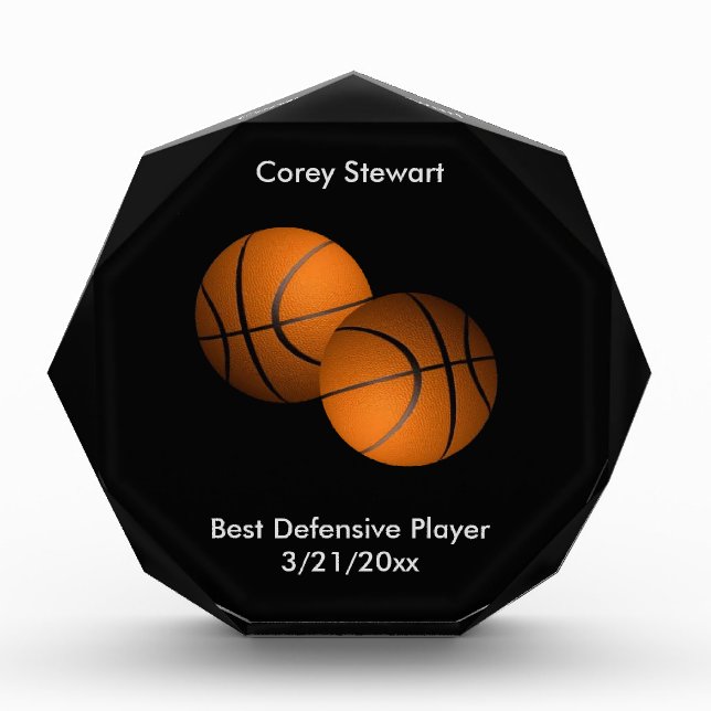 Basketball Trophy with Three Lines Text Acrylic Award (Front)