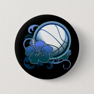 Basketball Tropical Flower Blue Button