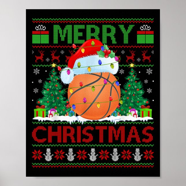 Basketball Ugly Christmas Sweater Srts Player Ligh Poster (Front)