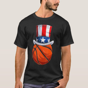 Basketball Uncle Sam 4th Of July Boys American Fl T-Shirt