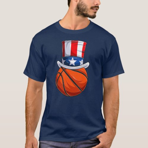Basketball Uncle Sam 4th of July Boys American T_Shirt