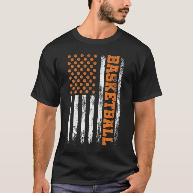 Basketball USA Flag Distressed T-Shirt (Front)