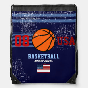 basketball USA personalized number & name Drawstring Bag