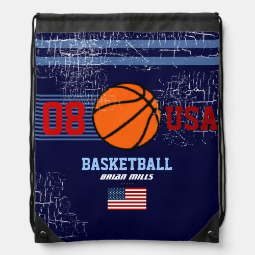 basketball USA personalized number  name Drawstring Bag