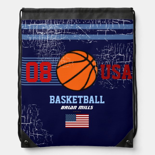 basketball USA personalized number & name Drawstring Bag (Front)
