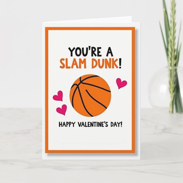 Basketball Valentine Slam Dunk Card (Front)