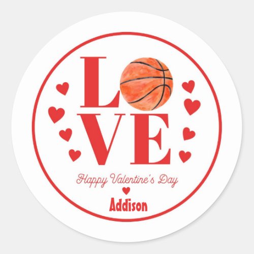 Basketball Valentine Sticker LOVE Basketball Classic Round Sticker