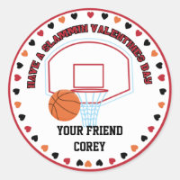 Basketball Valentines Classroom Personalized Name Classic Round Sticker