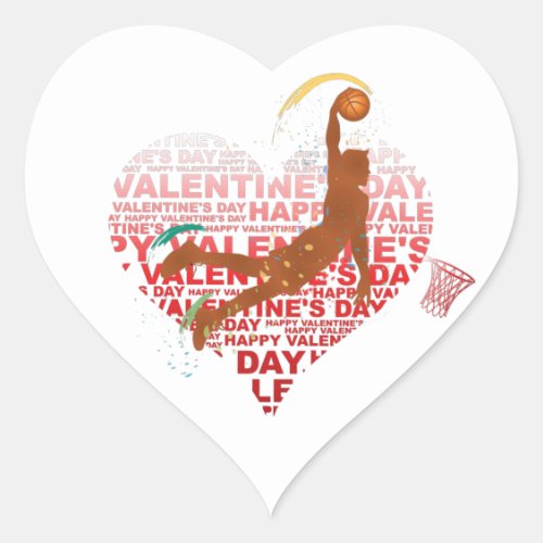 Basketball Valentines Day Gift Basketball Heart Sticker