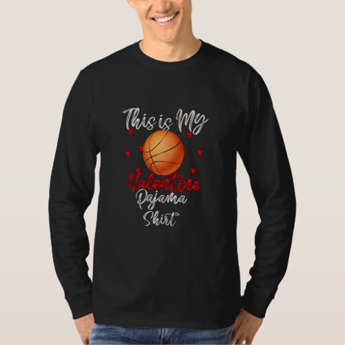 Basketball Valentines Day Pajama Matching Couples  T_Shirt