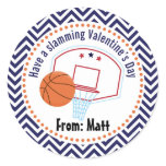 Basketball Valentines School Personalized Name Classic Round Sticker