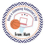 Basketball Valentines School Personalized Name Classic Round Sticker Basketball Valentines School Personalized Name Classic Round Sticker