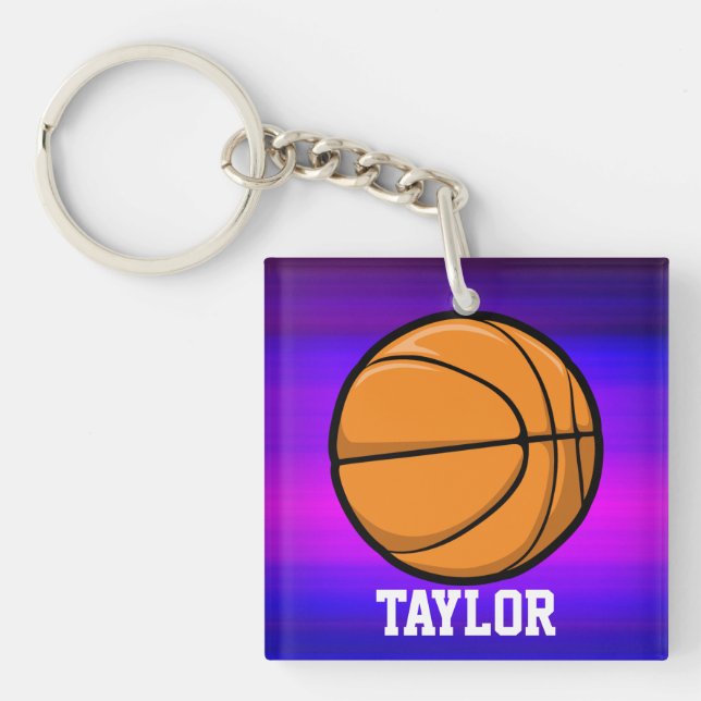 Basketball; Vibrant Violet Blue and Magenta Keychain (Front)