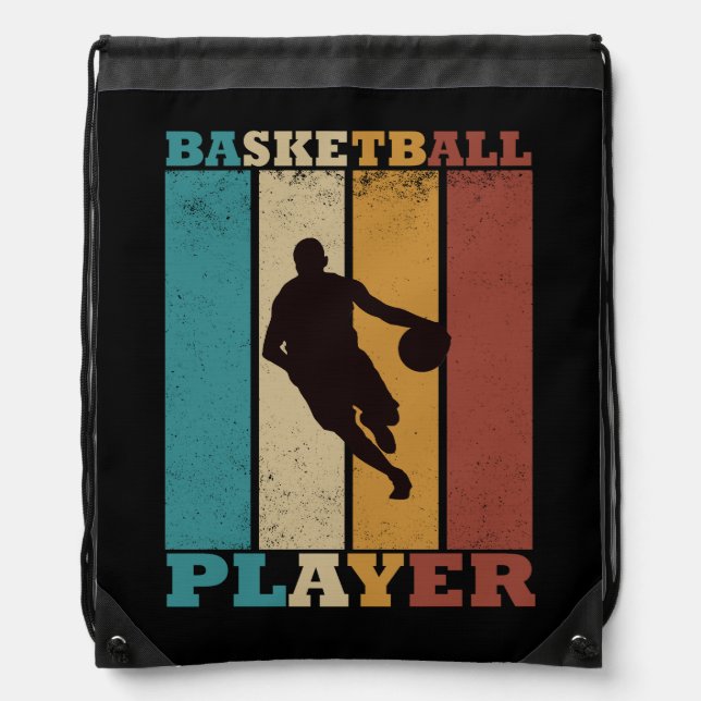 Basketball vintage player dribbling  drawstring bag (Front)