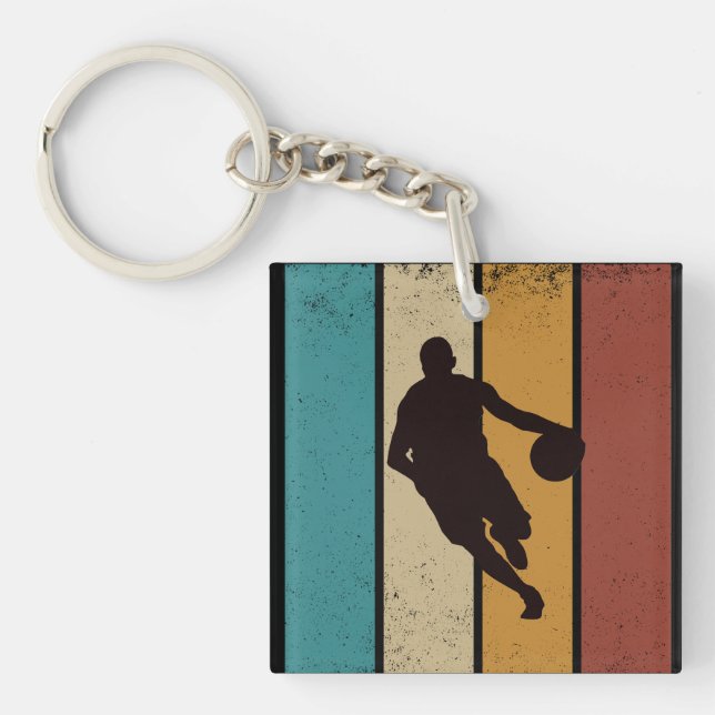 Basketball vintage player dribbling  keychain (Front)