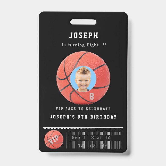 Basketball VIP Event Photo Birthday Badge (Front)