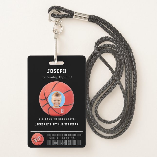 Basketball VIP Event Photo Birthday Badge (Front with Lanyard)