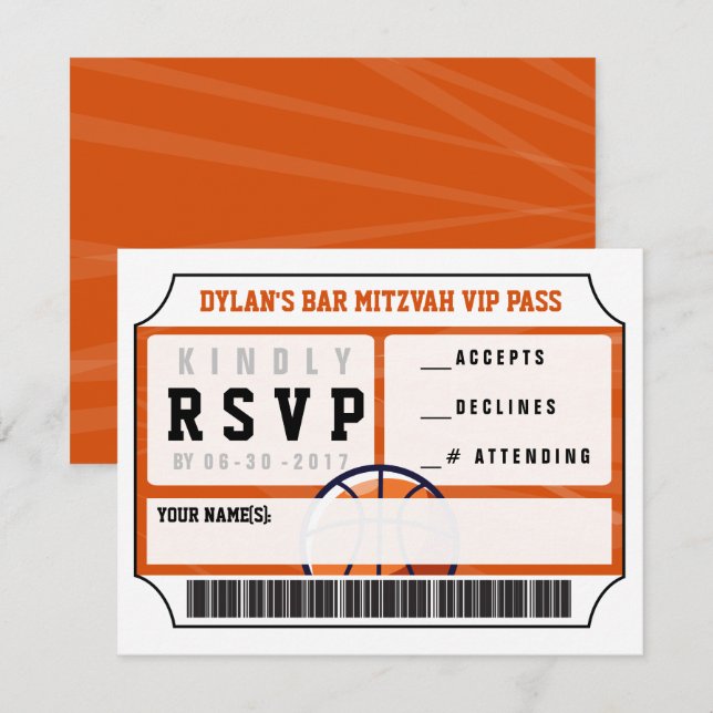 BASKETBALL VIP REPLY CARD Bar Bat Mitzvah (Front/Back)