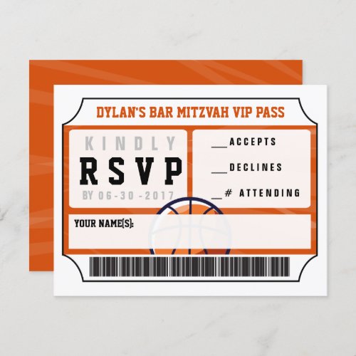 BASKETBALL VIP REPLY CARD Bar Bat Mitzvah