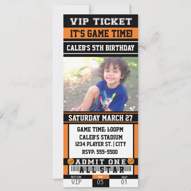 BASKETBALL VIP TICKET PHOTO Party Invitation (Front)