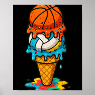 Basketball Volleyball Ice Cream Drip Colorful Summ Poster