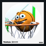 Basketball Wall Sticker<br><div class="desc">A happy orange cartoon basketball drops through the basketball hoop and scores two points.</div>