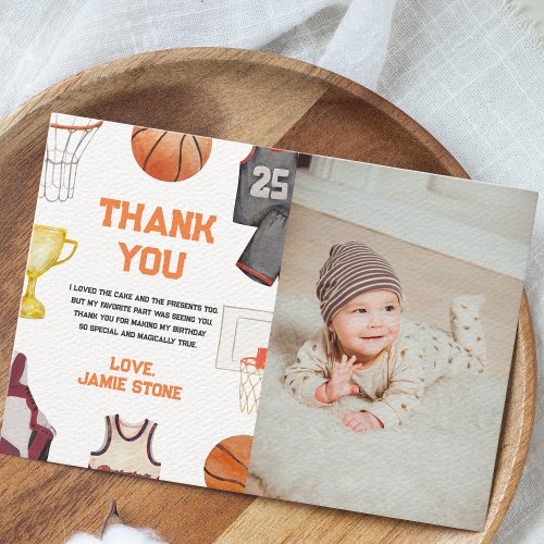 Basketball Watercolor Boys 1st Birthday Thank You Card