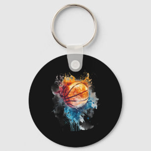 Basketball Watercolor Colourful Drawing Basketball Keychain