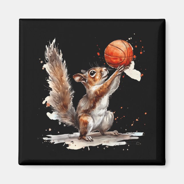 Basketball Watercolor Squirrel Basketball Lover Bb Magnet (Front)
