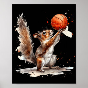 Basketball Watercolor Squirrel Basketball Lover Bb Poster