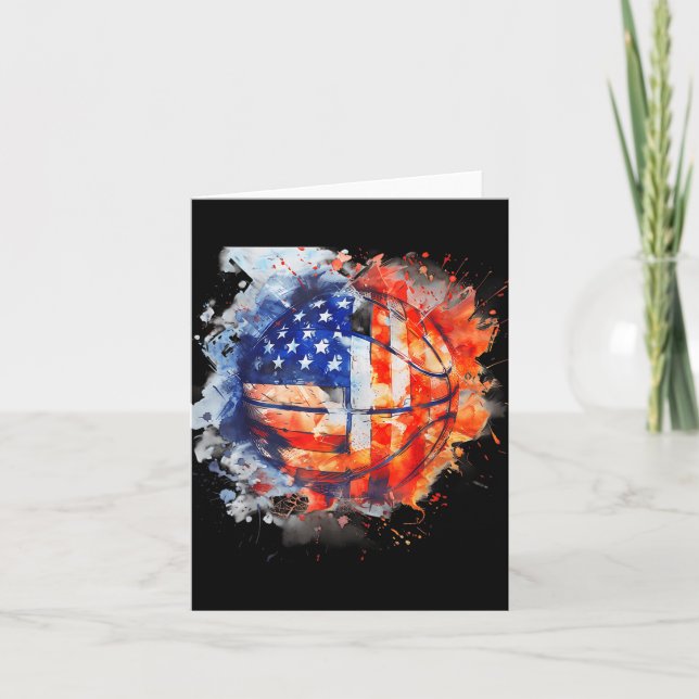 Basketball Watercolor Usa America Basketball Hoop  Card (Front)