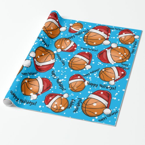 Basketball Wearing a Santa Hat Christmas Wrapping Paper